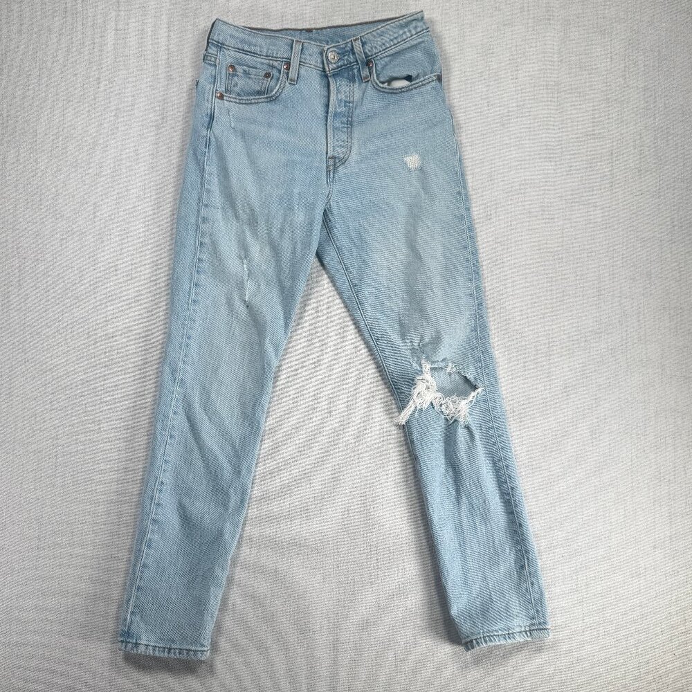 Levi's Jeans 501 Premium Distressed Light Wash Straight Leg Denim Size W25xL28